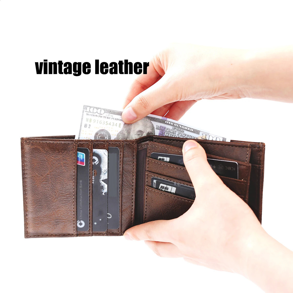 Classic mens coin wallet retro PU leather wallet mens high-quality 3-fold credit card holder wallet mens wallet 240907