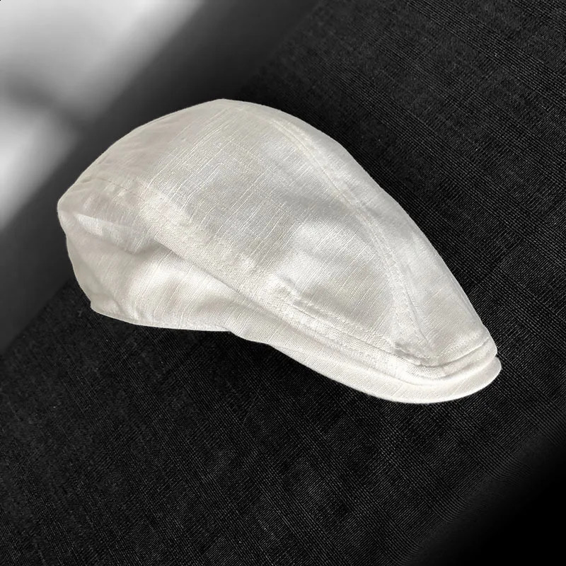 Spring and Summer Linen s Boys Hat White Breathable Beret Mens Literature Retro Hat British Hat Mens Hat 55 240905