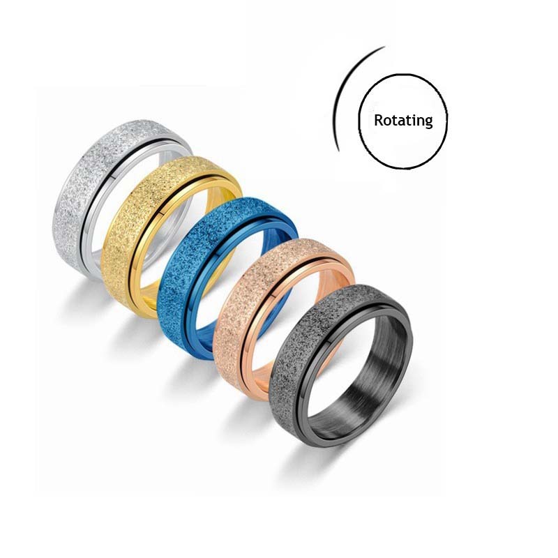 Titanium Steel Matte Rotating Engagement Ring - Stainless Steel With Multi-Coloured Pearl Sand for Couple's Accessory