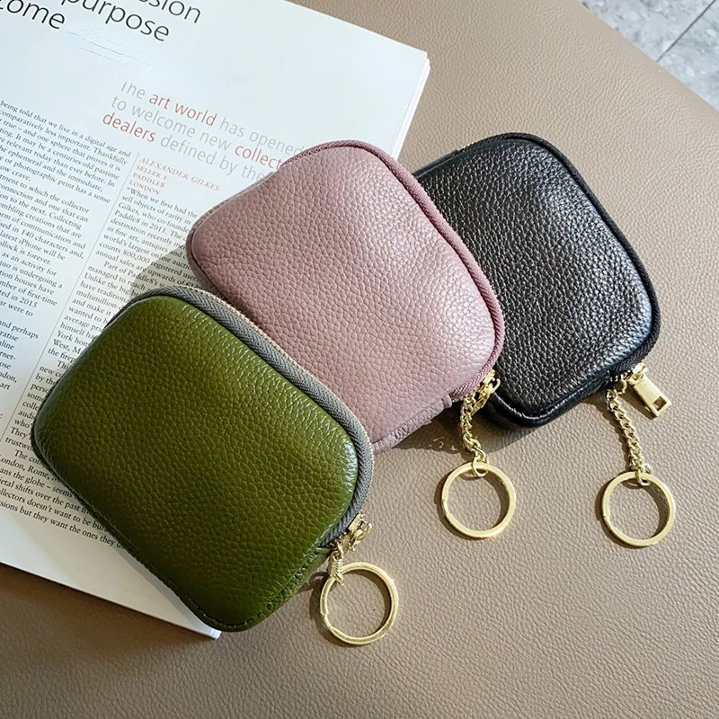 Womens clutch coin wallet fashionable and simple leather short wallet card holder organizer bag mini zipper cute money bag 240907