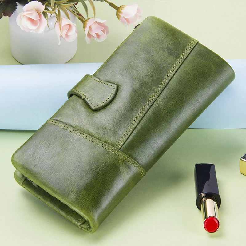 CONTACTS Genuine Leather Women Wallet Long Fashion Card Holders Female Bag Zip Coin Purses Womens Wallets 240904