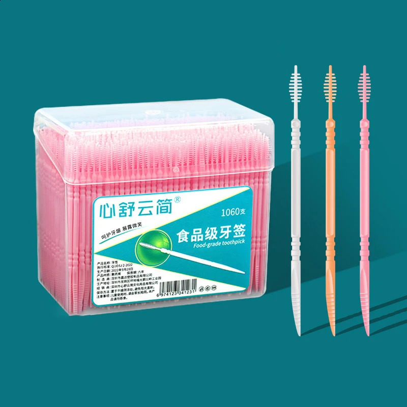 1060pcs/Bag Double-Ended Fish Bone Shaped Disposable Plastic Toothpick Dental Floss Interdental Brush Oral Cleaning Caring Tools 240905