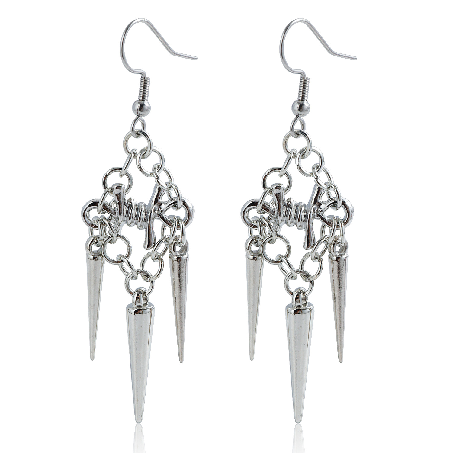 Trendsetting European Gothic Jewelry -Chunky Tassel Rivets with Thorn Accents for Stylish Ears Stainless Steel Silver Plated Drop Dangle Earrings Wome
