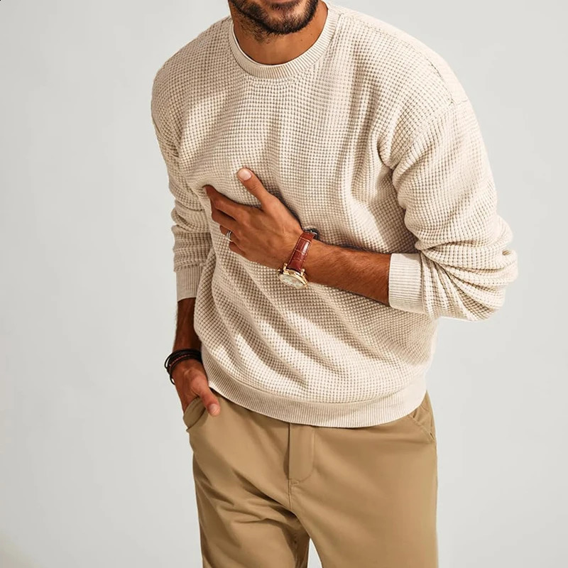 Shi Shang Hua Fu Ge Knitted Sweater Mens Casual Solid Color Long Sleeve Staff Collar Knitted Jumping Top Mens Autumn Fashion Slim Fit Sweater 240905