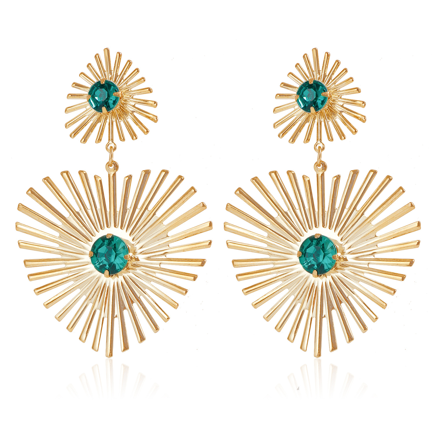 Green Emerald Sunflower Vintage Dangle Earrings For Women Gold Plated Silver Color Stainless Steel Heart Drop Earring Jewelry Luxury Exaggerated Party