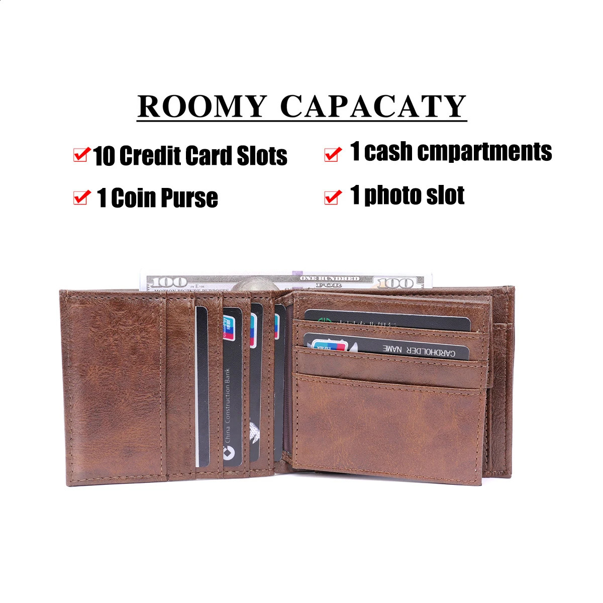 Classic mens coin wallet retro PU leather wallet mens high-quality 3-fold credit card holder wallet mens wallet 240907