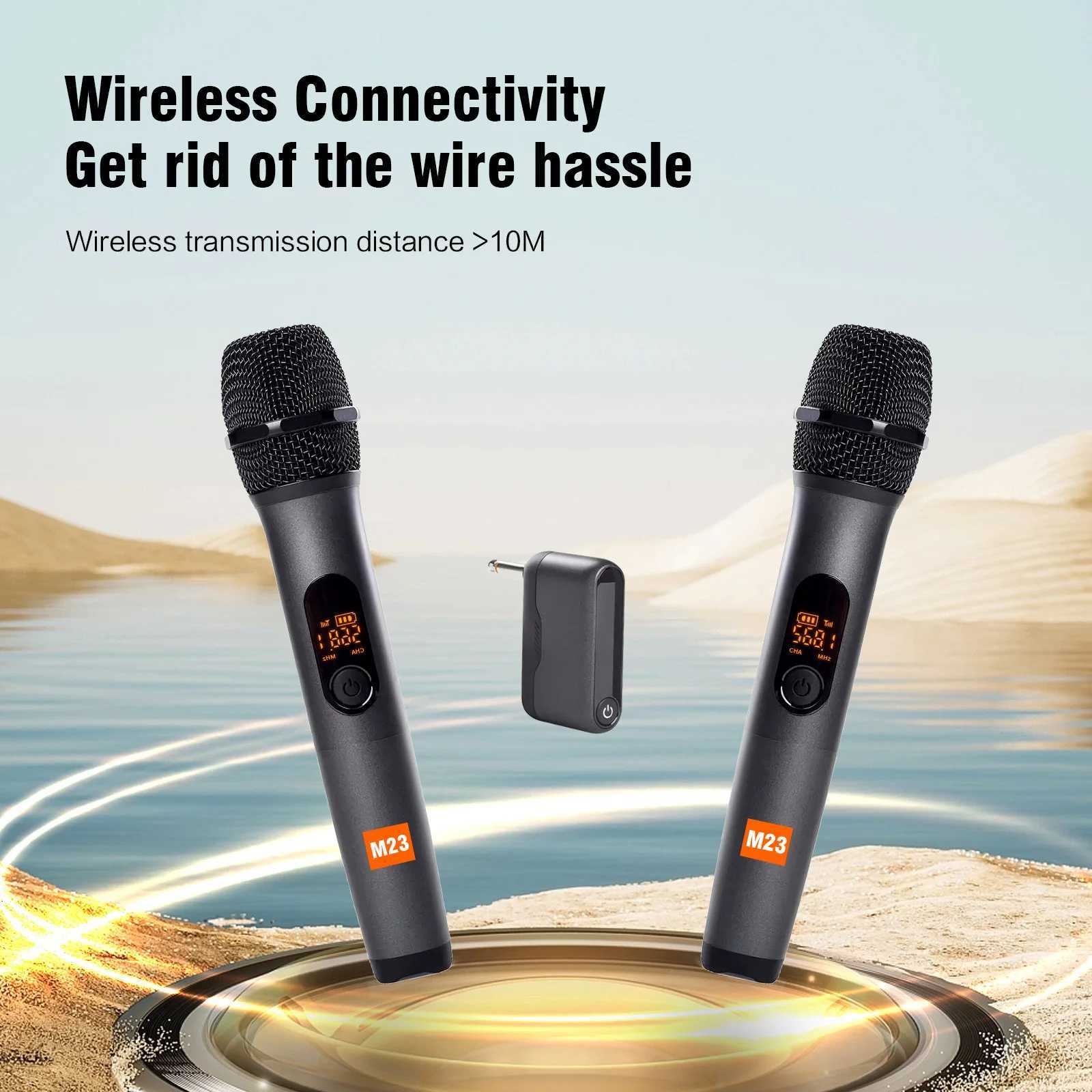 Microphones M23 UHF 2-channel wireless microphone system with charging receiver cordless handheld microphone for karaoke church parties DJ J240830