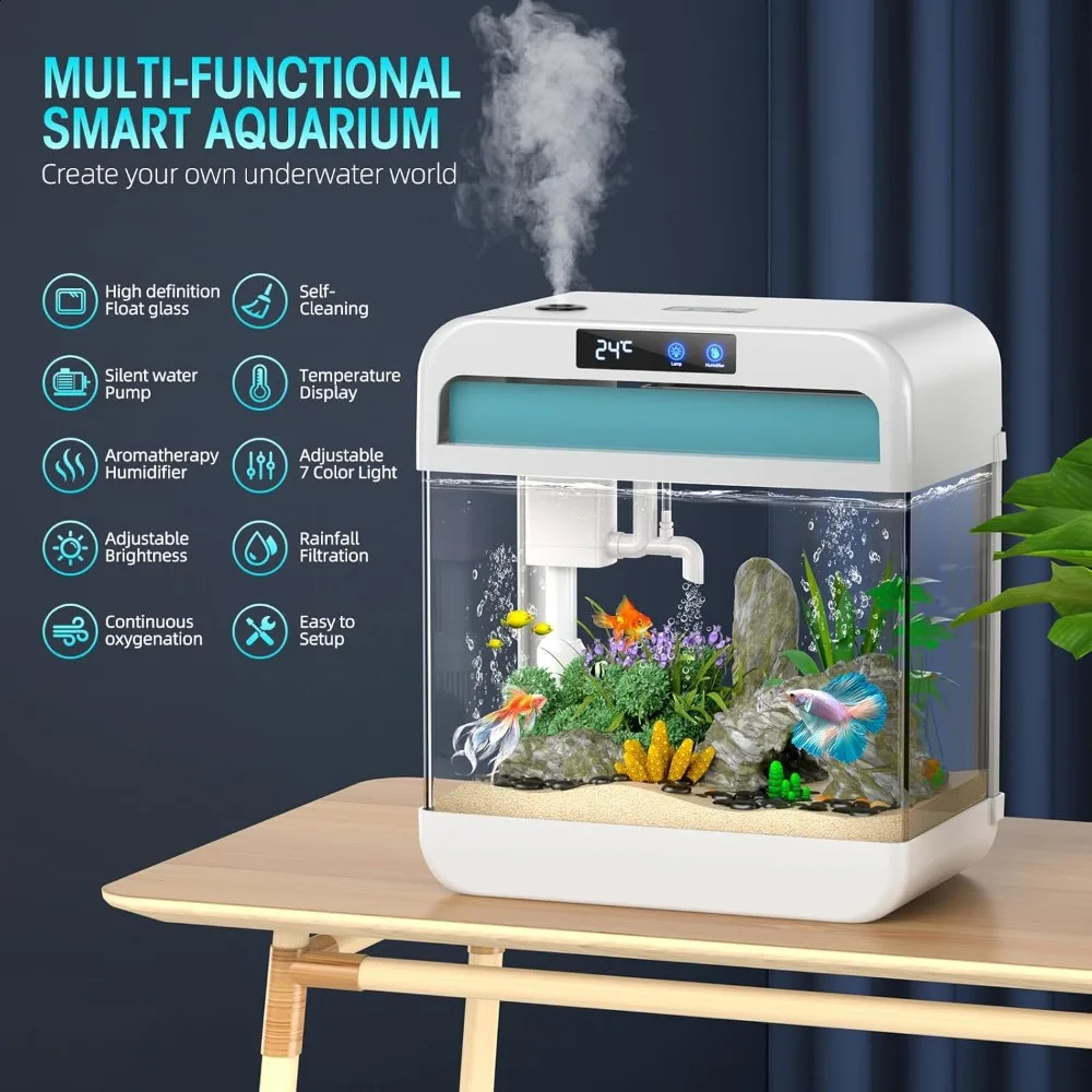 22 gallon fish tank aquarium equipped with humidifier 7color automatic circulation light selfcleaning 3in1 pump filter and oxygen 240906