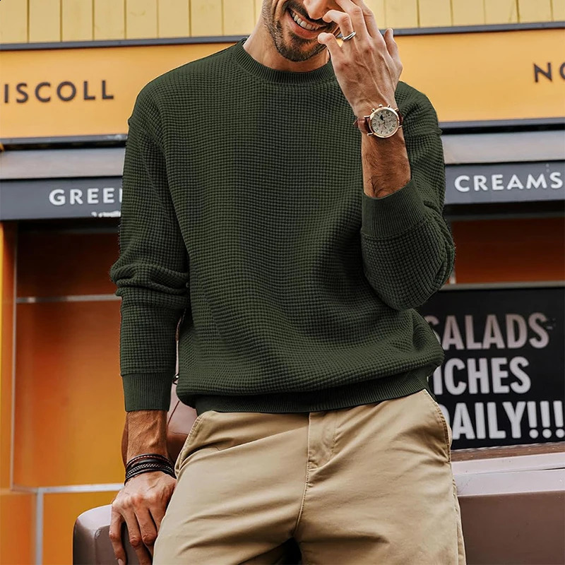 Shi Shang Hua Fu Ge Knitted Sweater Mens Casual Solid Color Long Sleeve Staff Collar Knitted Jumping Top Mens Autumn Fashion Slim Fit Sweater 240905