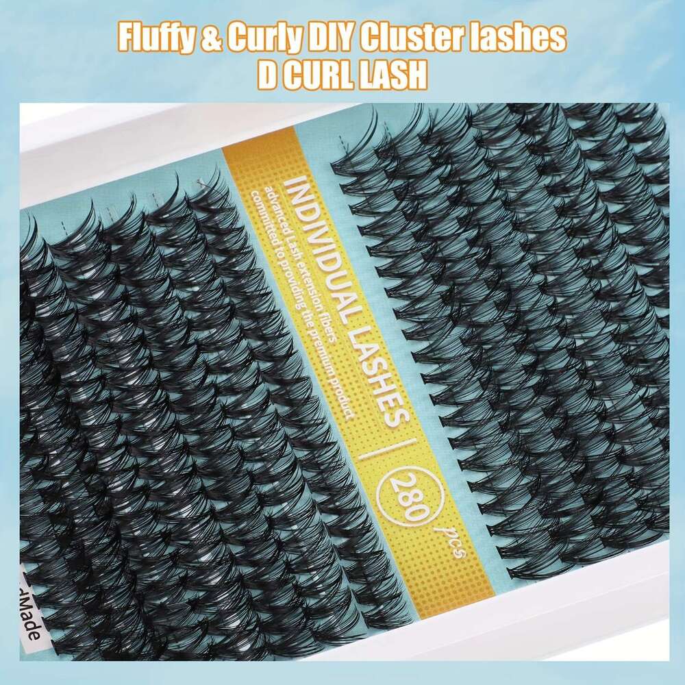 DIY extension kit containing 280 individual eyelashes, equipped with tweezers, glue, makeup remover, eyelash brush suitable for home, travel, and outd