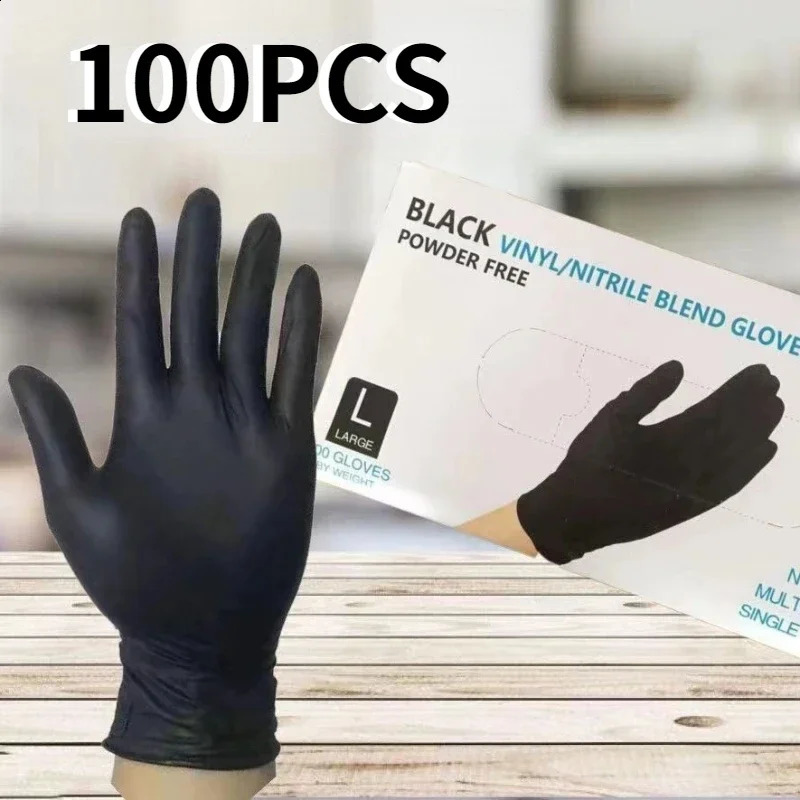 100PCS Disposable Black Nitrile Gloves Durable Latex Free for Household Kitchen Cleaning Beauty Hair Manicure Washing 240904