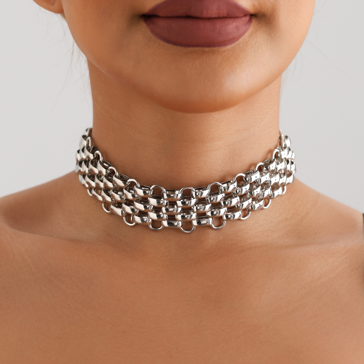 Exaggerated Punk Thick Necklace And Bracelet Jewelry Set For Women Stainless Steel Gold Plated Silver Color Choker Necklace Party Jewelry Gifts Y2K Ra