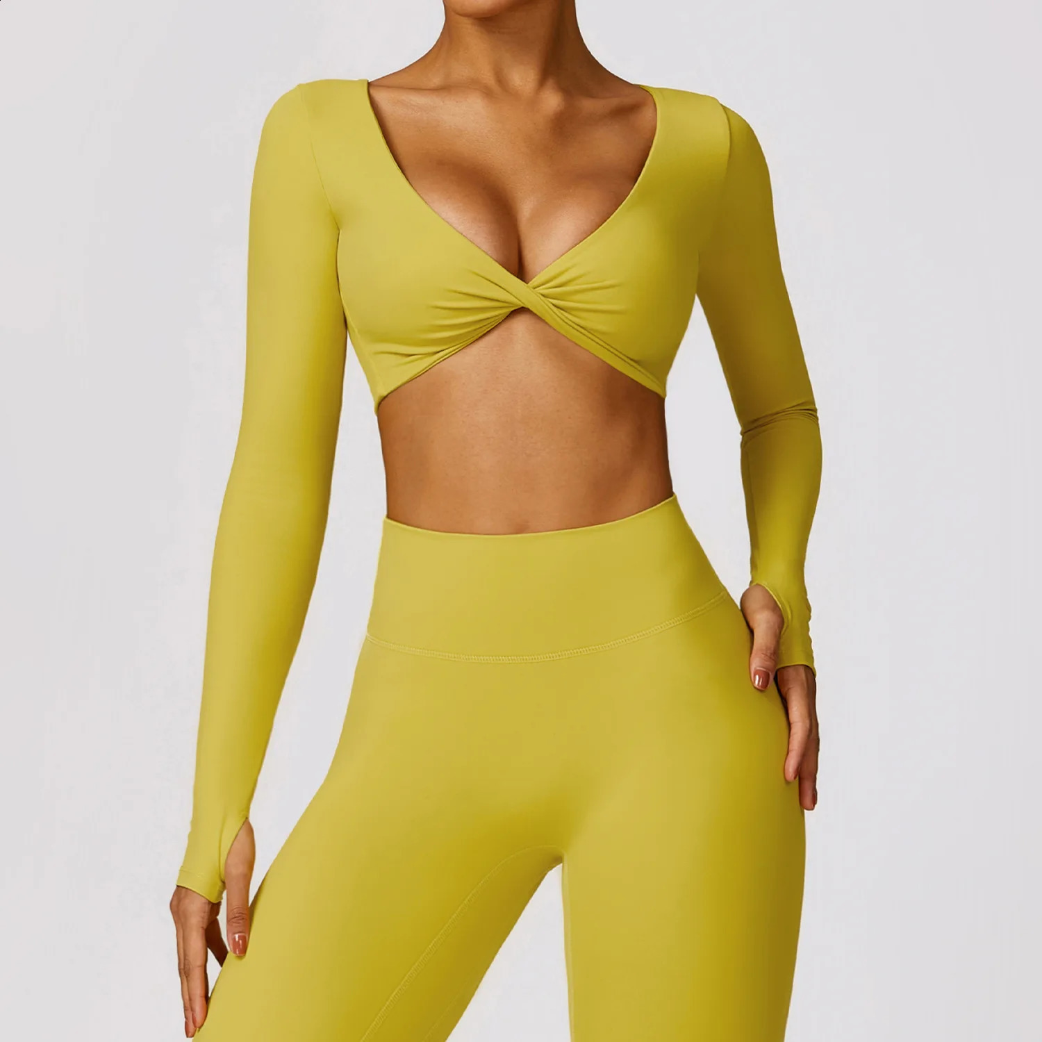 Yoga Shirts Long Sleeve Yoga Crop Tops Low Cut Bra Integrated Shirts Gym Shirt Workout Gym Top Insert Pads Slim Fit Sports Sexy 240907