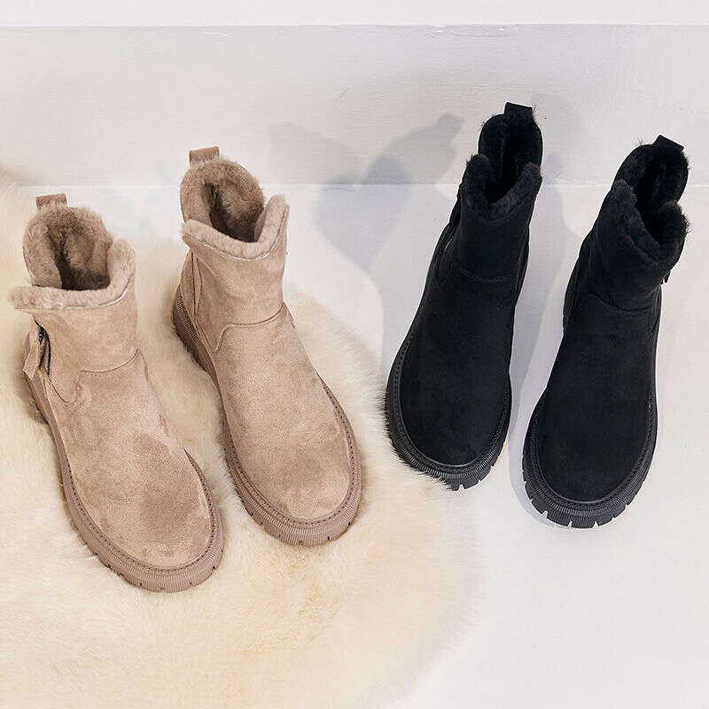 New Snow Trendy Mid Top Plush Thickened Warm Cotton Shoes Leather and Wool Integrated Winter Women's Boots