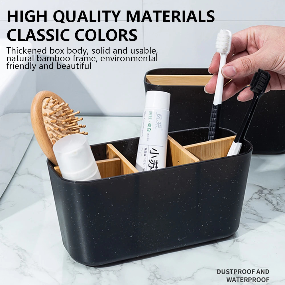 Bamboo electric toothbrush holder shaver makeup brush storage box toothbrush holder bathroom accessories 240903