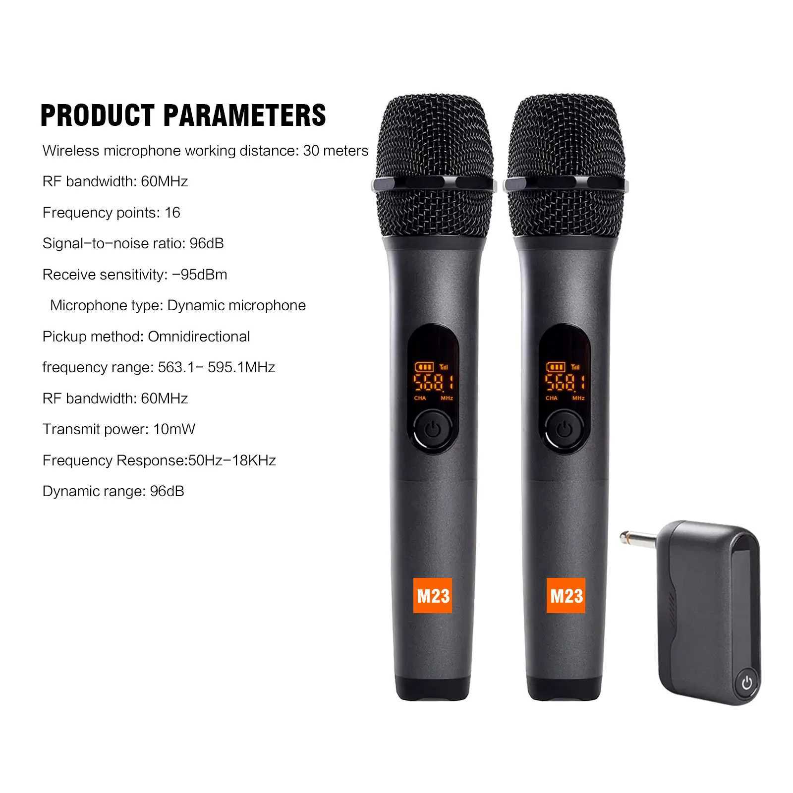 Microphones M23 UHF 2-channel wireless microphone system with charging receiver cordless handheld microphone for karaoke church parties DJ J240830