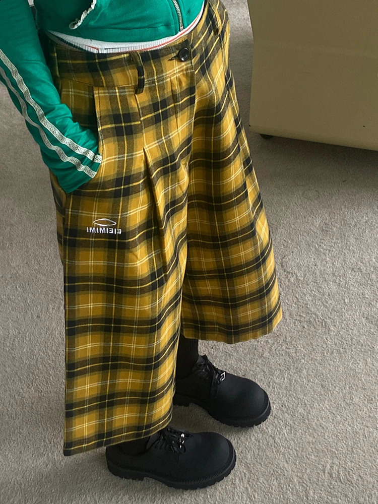 REDDACHiC 90s Skater Low Rise Plaid Shorts Women Embroidery Loose Sweatpants Oversize Pintuck Cotton Baggy Jorts Hiphop Clothes 240906