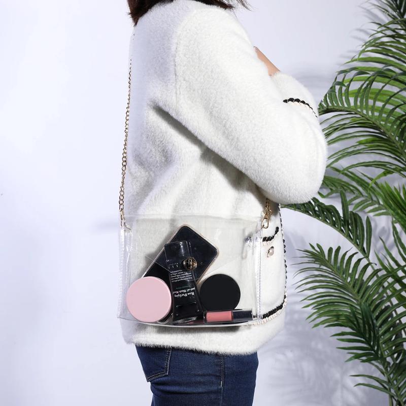 Shoulder Bags PVC Transparent Fashion Handbag Women Stadium Approved Sg Large Capacity Chain Crossbody Bag Ladies Clear Casual Satchel