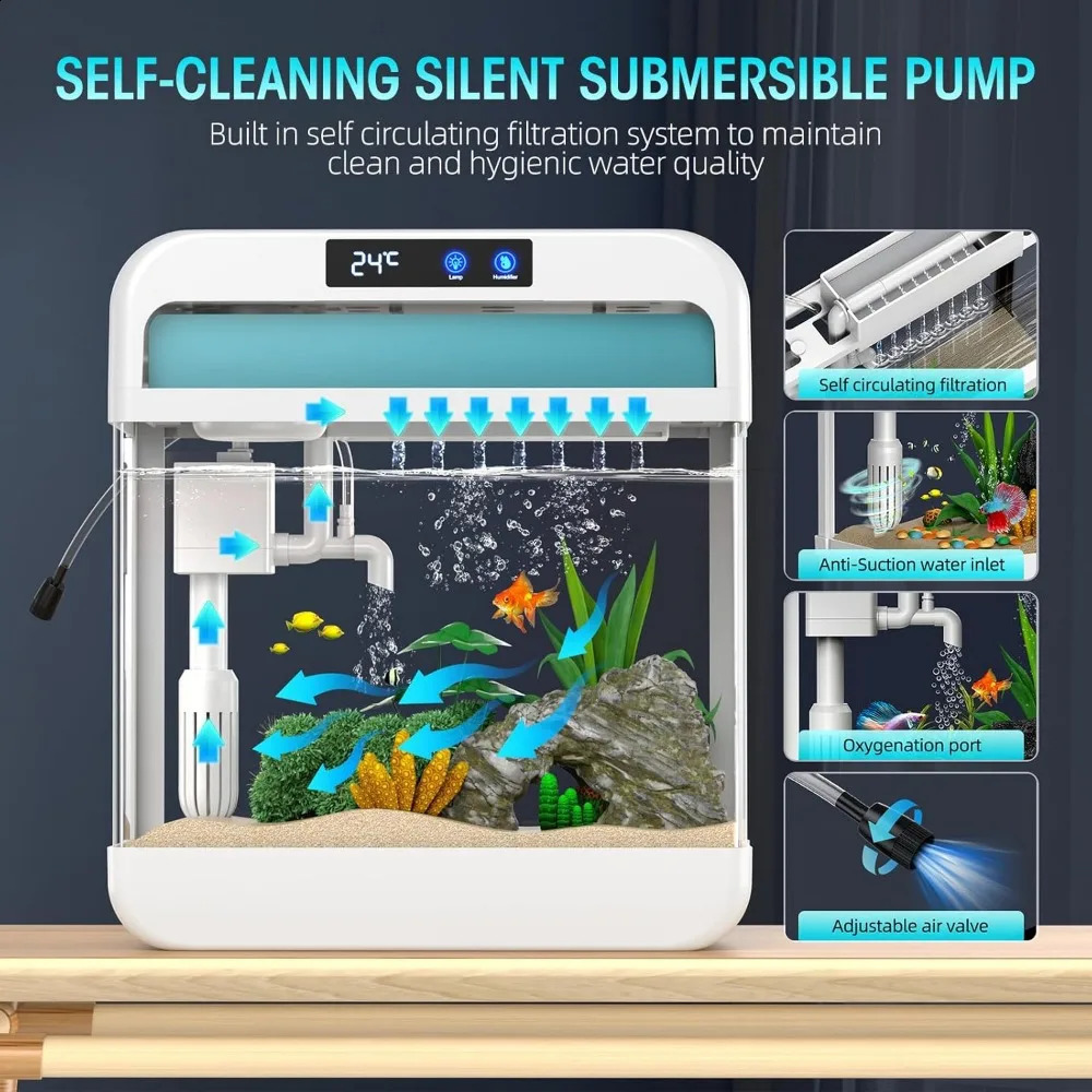 22 gallon fish tank aquarium equipped with humidifier 7color automatic circulation light selfcleaning 3in1 pump filter and oxygen 240906
