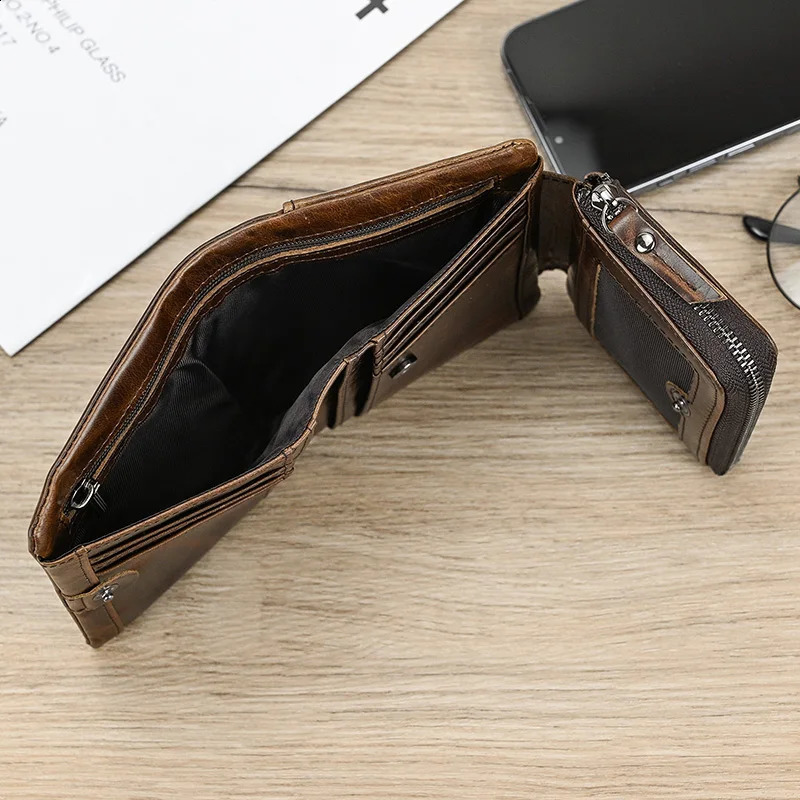 Leather mens short wallet buckle leather neutral zipper coin clutch wallet denim card holder 30% off mens wallet 240907
