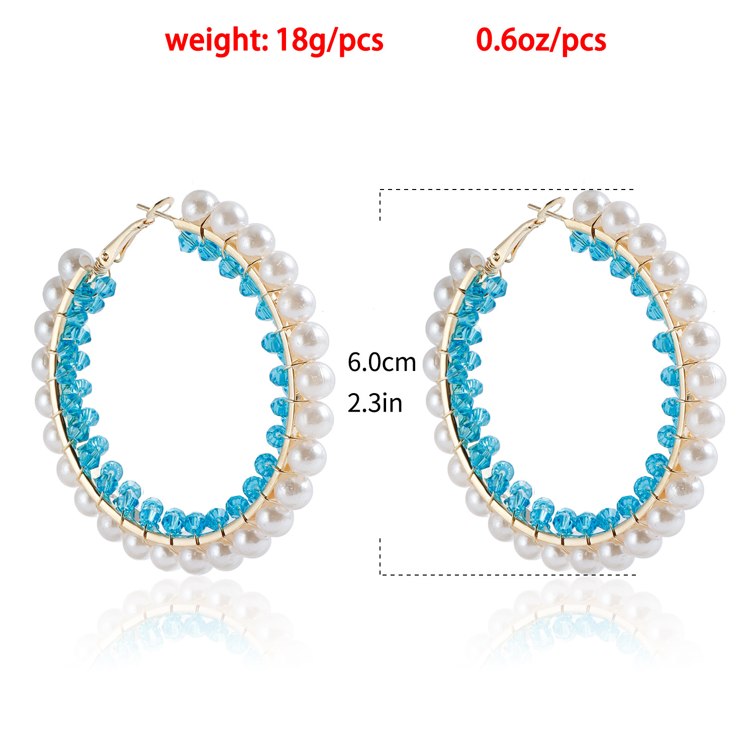 Exaggerated Pearl Blue Crystal Hoop Earrings For Women Gold Plated Zinc Alloy Luxury Big Circle Vintage Fashion Jewelry Party Birthday Gifts