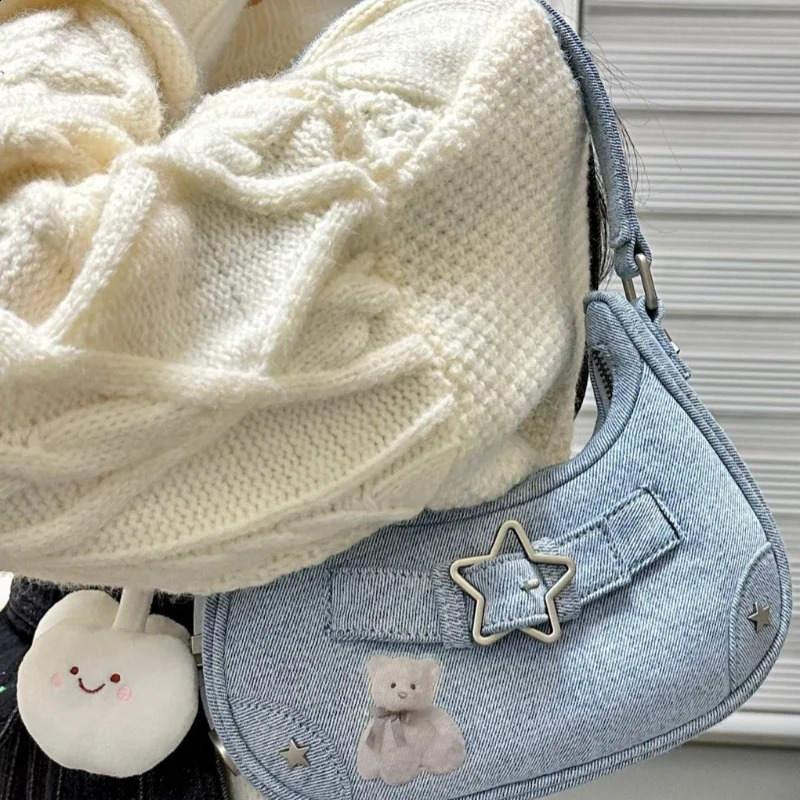 Fashion Womens Handbags Canvas Shoulder Bags Ladies Y2K Star Decor Underarm Bag Vintage Clutch Purses Casual Women Hobo 240907