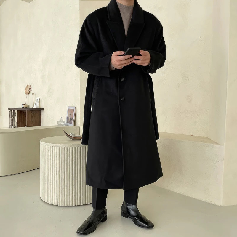 PFHQ Korean Fashion Over Knee Trench Coat Medium Long Loose 2024 Solid Color Casual Male Simple Tops 21Z6031 240904 - view 4