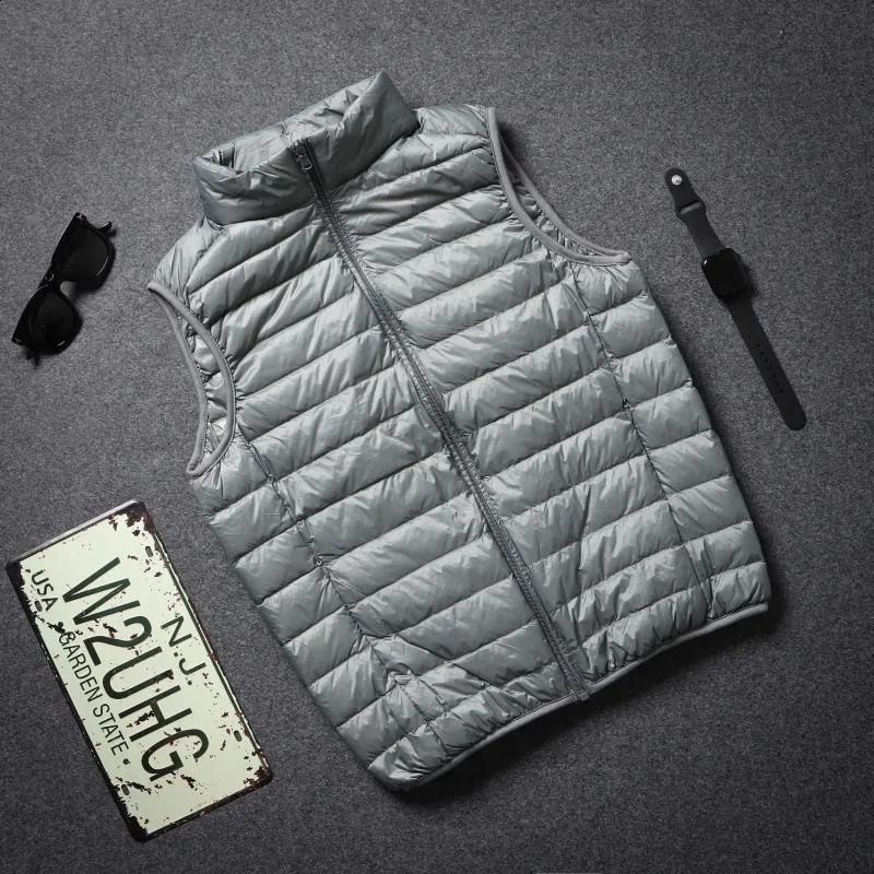 Mens Sleeveless Puffer Jacket Autumn Spring Lightweight Water-Resistant Packable Men Down Vest Coat Plus Size 5xl 6xl 240830