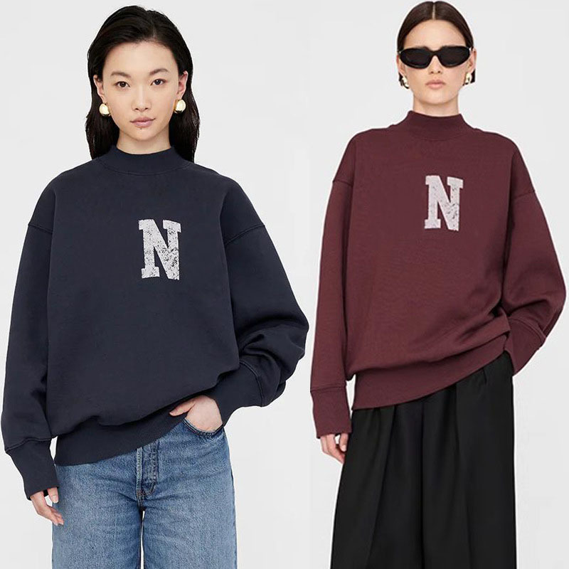 24 Fall New Half High Neck Sweatshirt Loose Letter Casual Women Designer Pullover Sweater Cotton Fashion Jumpers