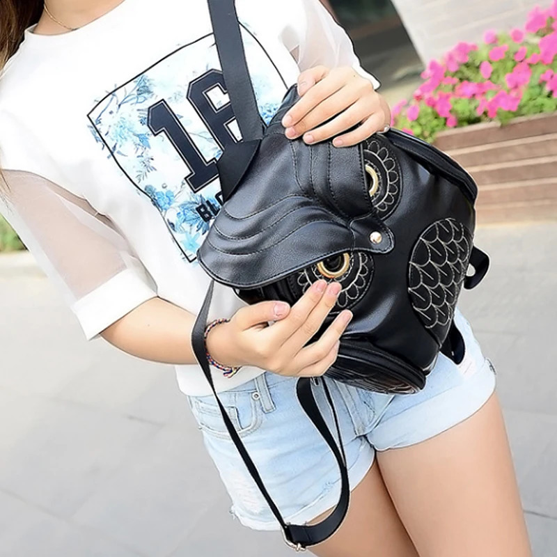 Owl Womens Bag - PU Emed Cartoon Animal Backpack for hot Travel & Everyday Use