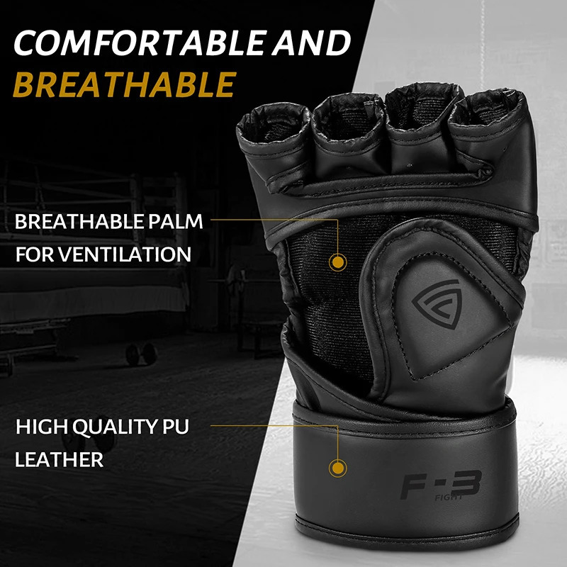 FIVING Half Finger Boxing Gloves PU Leather MMA Fighting Kick Boxing Gloves Karate Muay Thai Training Workout Gloves Men 240906