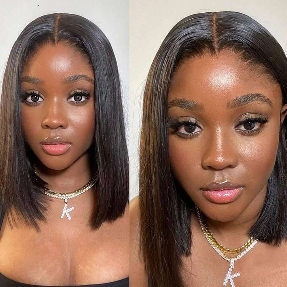 Straight Short Front 13X6 Lace Frontal Bob Wig Human Pre Plucked With Baby Side Part Remy Hair