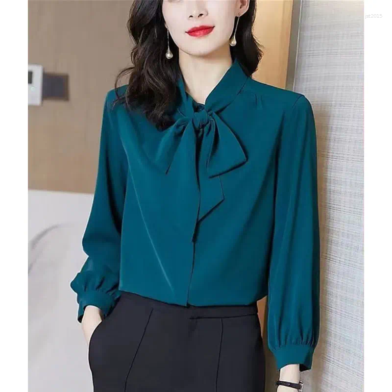 Women's Blouses Monochromatic Long Sleeve Shirts Casual Loose Tops All-match Temperament Simplicity Style Fashion Autumn