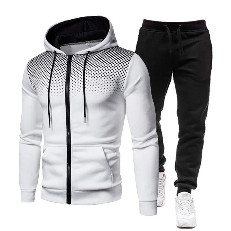 Autumn/Winter Zipper Hoodie Pants Set for Mens Fashion Warmth Leisure Running Fitness and Sports Two piece Set 240905