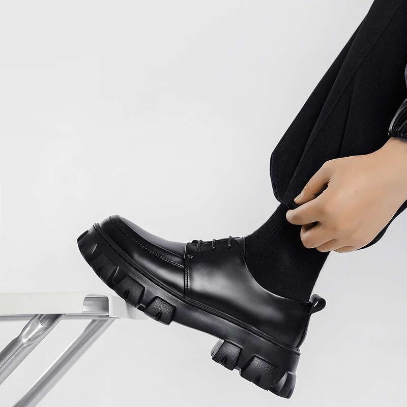 2024 Korean Version Of Street Men's Low-Top Casual Platform Heightening Derby Muffin British Formal Leather Shoes