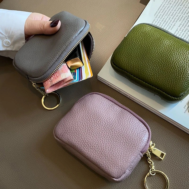 Womens clutch coin wallet fashionable and simple leather short wallet card holder organizer bag mini zipper cute money bag 240907