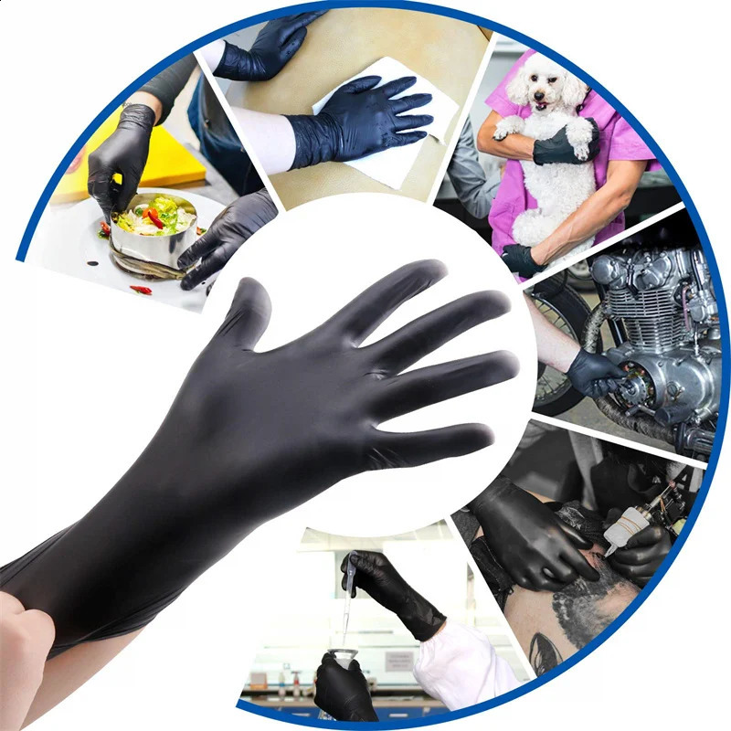 100Pack Housework Strong Black Disposable Nitrile Gloves PVC Latex Free AntiStatic Garden Pet Care Tattoo Work Oilproof 240904