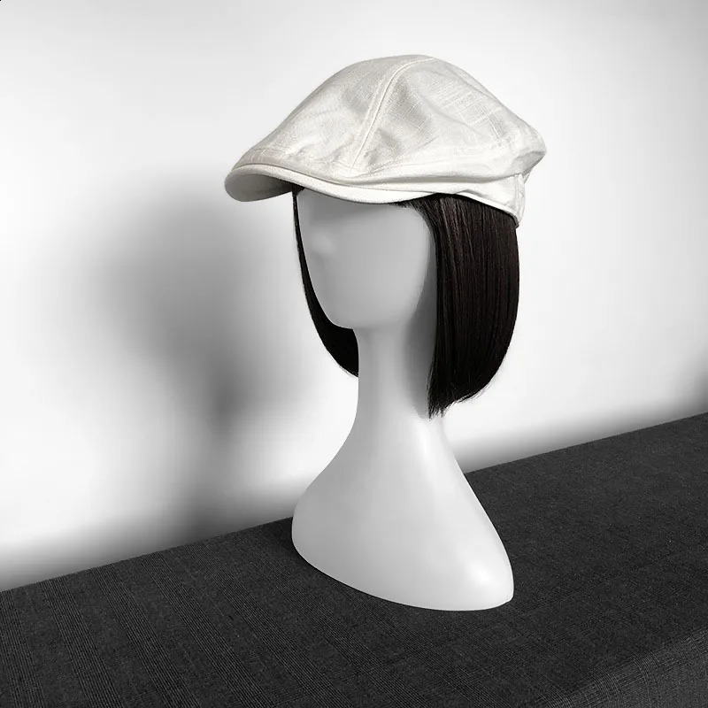 Spring and Summer Linen s Boys Hat White Breathable Beret Mens Literature Retro Hat British Hat Mens Hat 55 240905