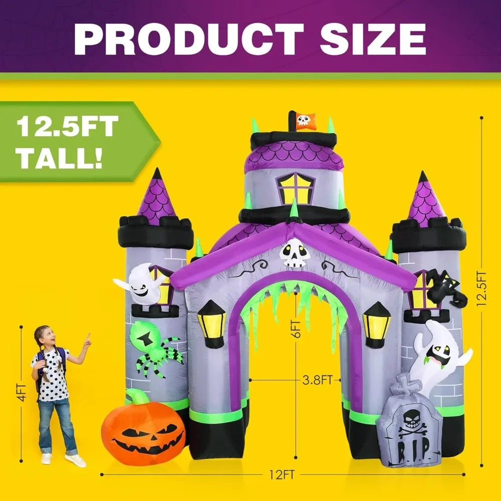 125 FT Halloween Inflatables Outdoor Decorations Haunted House Castle Archway Large 240907