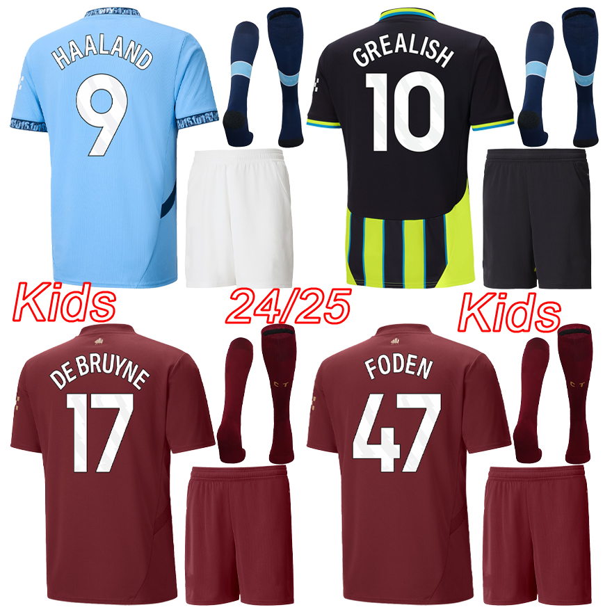 HAALAND GREALISH DE BRUYNE FODEN man soccer jerseys kids football kits 2024 city boys home away third football jersey shirts kit socks 24 25 Camiseta Futbol maillot