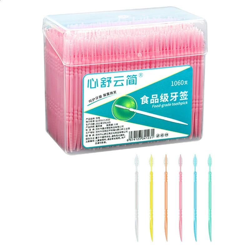 1060pcs/Bag Double-Ended Fish Bone Shaped Disposable Plastic Toothpick Dental Floss Interdental Brush Oral Cleaning Caring Tools 240905