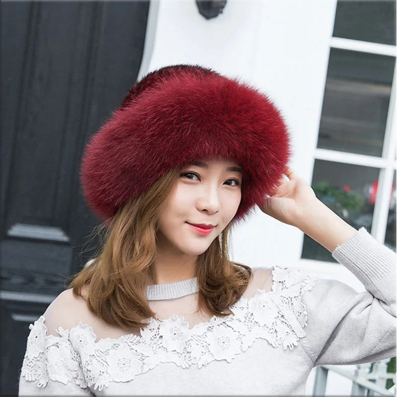 real mink woven hat pure natural fox hair fishermans hat winter warm fashion womens fox fur mink fur hat 240906