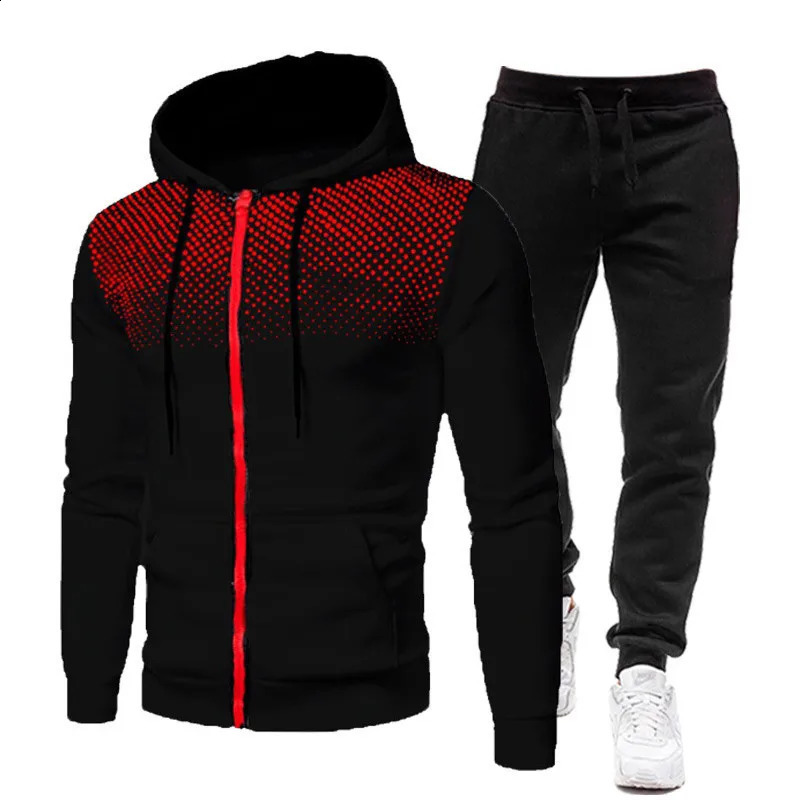 Autumn/Winter Zipper Hoodie Pants Set for Mens Fashion Warmth Leisure Running Fitness and Sports Two piece Set 240905