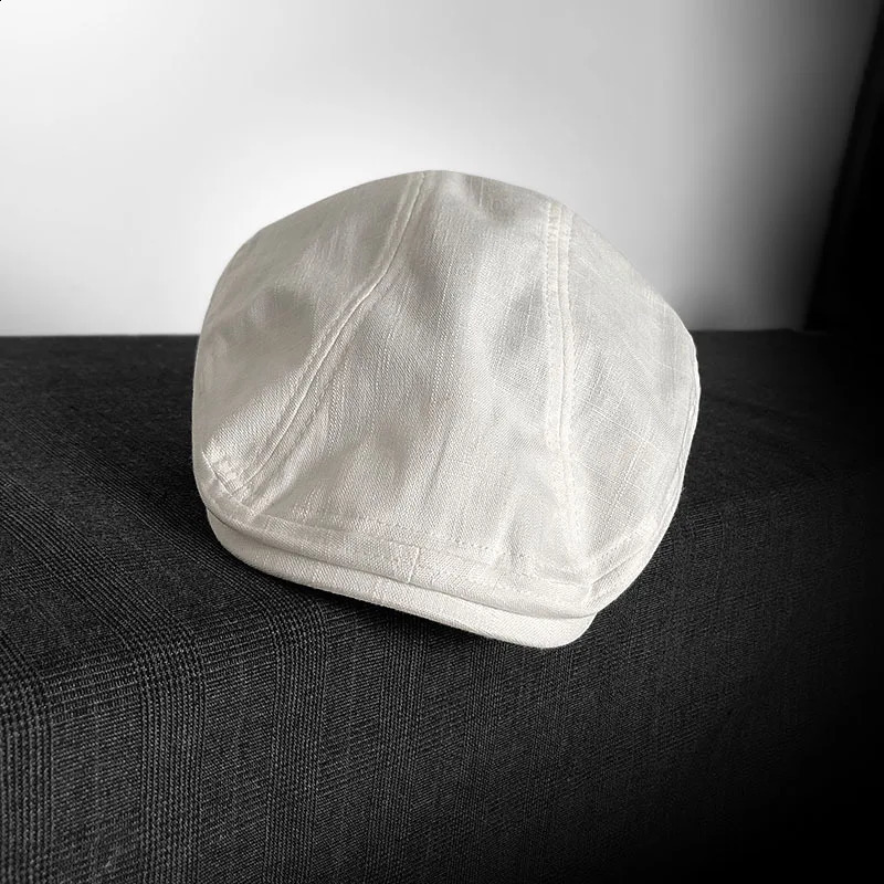 Spring and Summer Linen s Boys Hat White Breathable Beret Mens Literature Retro Hat British Hat Mens Hat 55 240905
