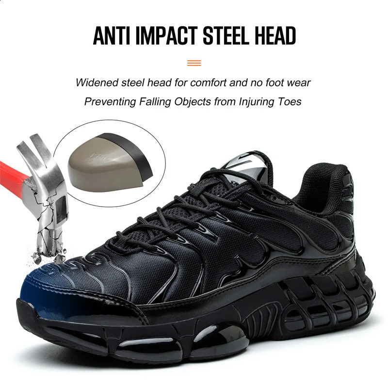 48 Size Air Cushion For Men Work Sneakers Steel Toe Shoes Anti-puncture Women Safety Protective Boots 240904