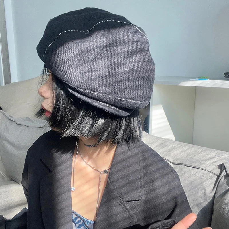Spring and Summer Laundry Denim s Boys Hat Womens Cotton Linen Octagonal Hat British Female Painter Hat Men Boyna Beret Gorilla 240905