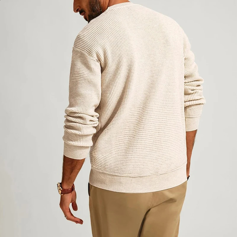 Shi Shang Hua Fu Ge Knitted Sweater Mens Casual Solid Color Long Sleeve Staff Collar Knitted Jumping Top Mens Autumn Fashion Slim Fit Sweater 240905