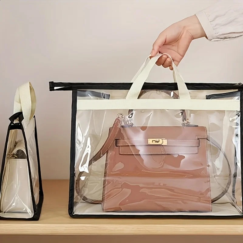 Transparent wallet storage manager for wardrobes zipper hanging storage bag for handbags ww 240914
