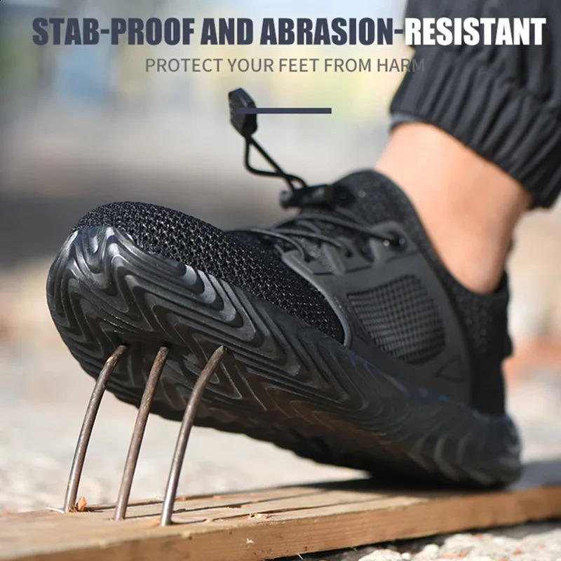 Breathable Summer Lightweight Protective Sneakers Safety Steel Toe Shoes Men New Construction Work Boots 240904