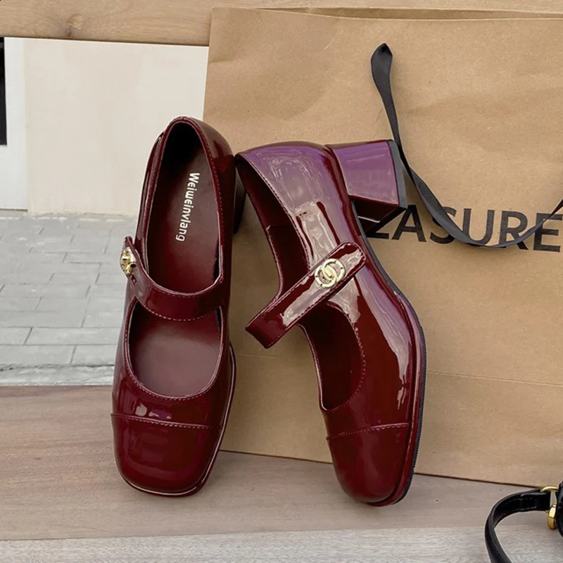 Women 2.5cm 4.5cm Square Toe High Heels Party Pumps Female classical Casual Leather Lace Up Block High Heels Mary Jane Shoes 240903